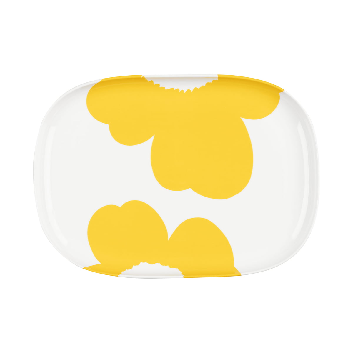marimekko - oiva iso unikko plateau de service, 25 x 36 cm, blanc / spring yellow