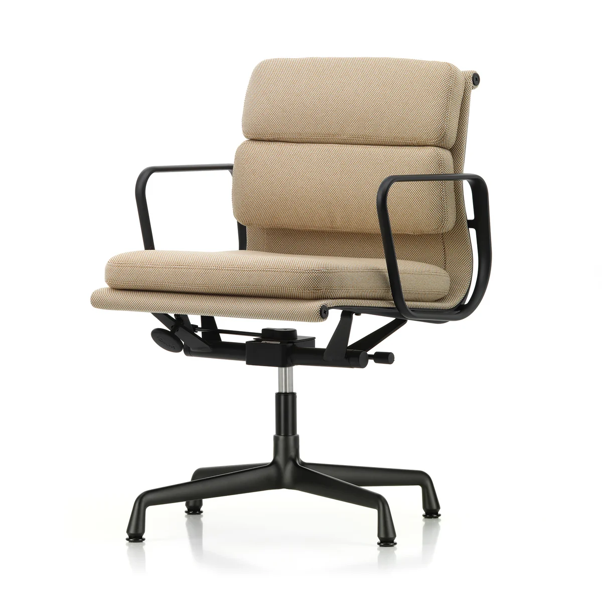 Vitra - EA 231 Soft Pad Chaise de bureau avec accoudoirs, pivotante, deep black / Laser RE, papyrus / cream (patins en feutre)