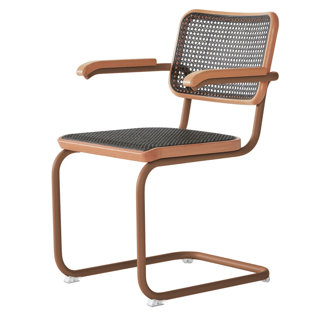 Thonet - S 64 V Chaise avec accoudoirs, bois de rose / chêne teinté / cannage avec tissu de soutien en plastique dark melange