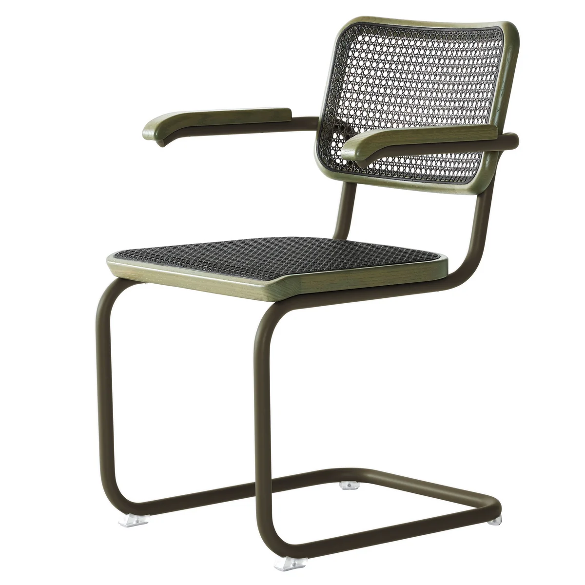 Thonet - S 64 V Fauteuil, vert sauge / chêne teinté / cannage avec tissu de soutien synthétique dark melange Thonet - S 64 V Fauteuil, vert sauge / chêne teinté / cannage avec tissu de soutien synthétique dark melange