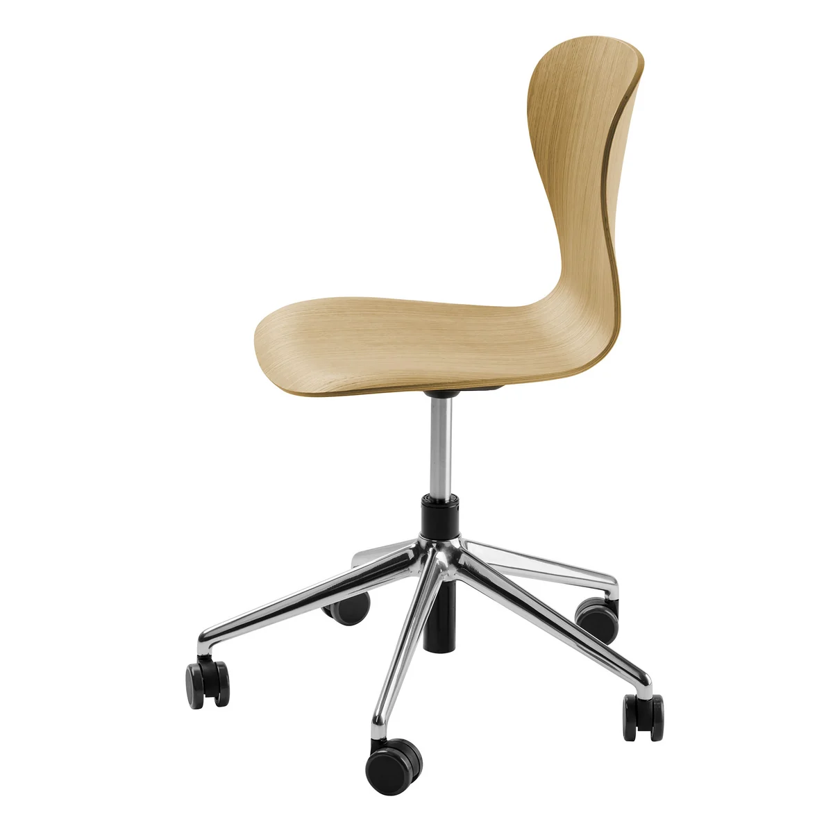 Thonet - S 220 DRW Siège pivotant avec roulettes, chêne / piétement aluminium poli Thonet - S 220 DRW Siège pivotant avec roulettes, chêne / piétement aluminium poli