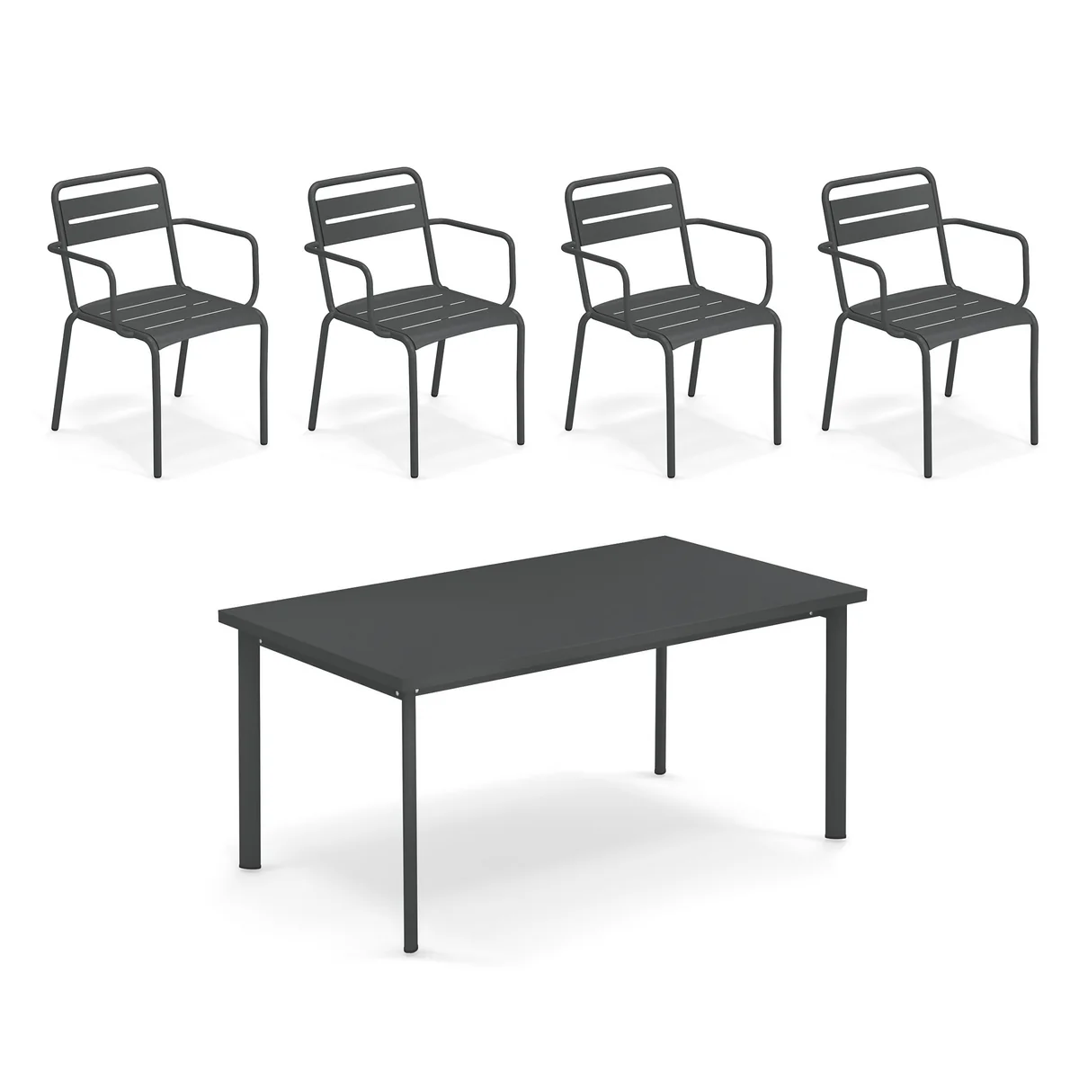 Emu - Star Table d'extérieur 160 x 90 cm + chaise à accoudoirs (set de 4), fer antique
