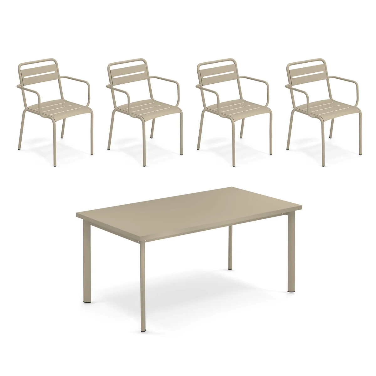 Emu - Star Outdoor Table 160 x 90 cm + chaise à accoudoirs (set de 4), taupe Emu - Star Outdoor Table 160 x 90 cm + chaise à accoudoirs (set de 4), taupe