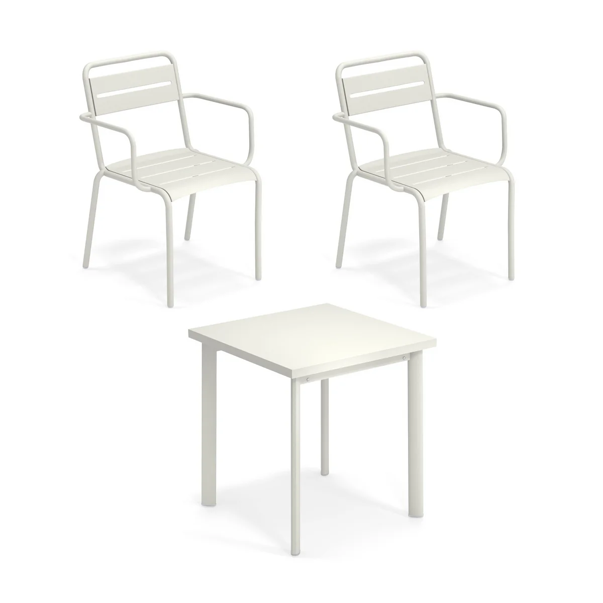 Emu - Star Outdoor Table 70 x 70 cm + chaise avec accoudoirs (set de 2), blanc