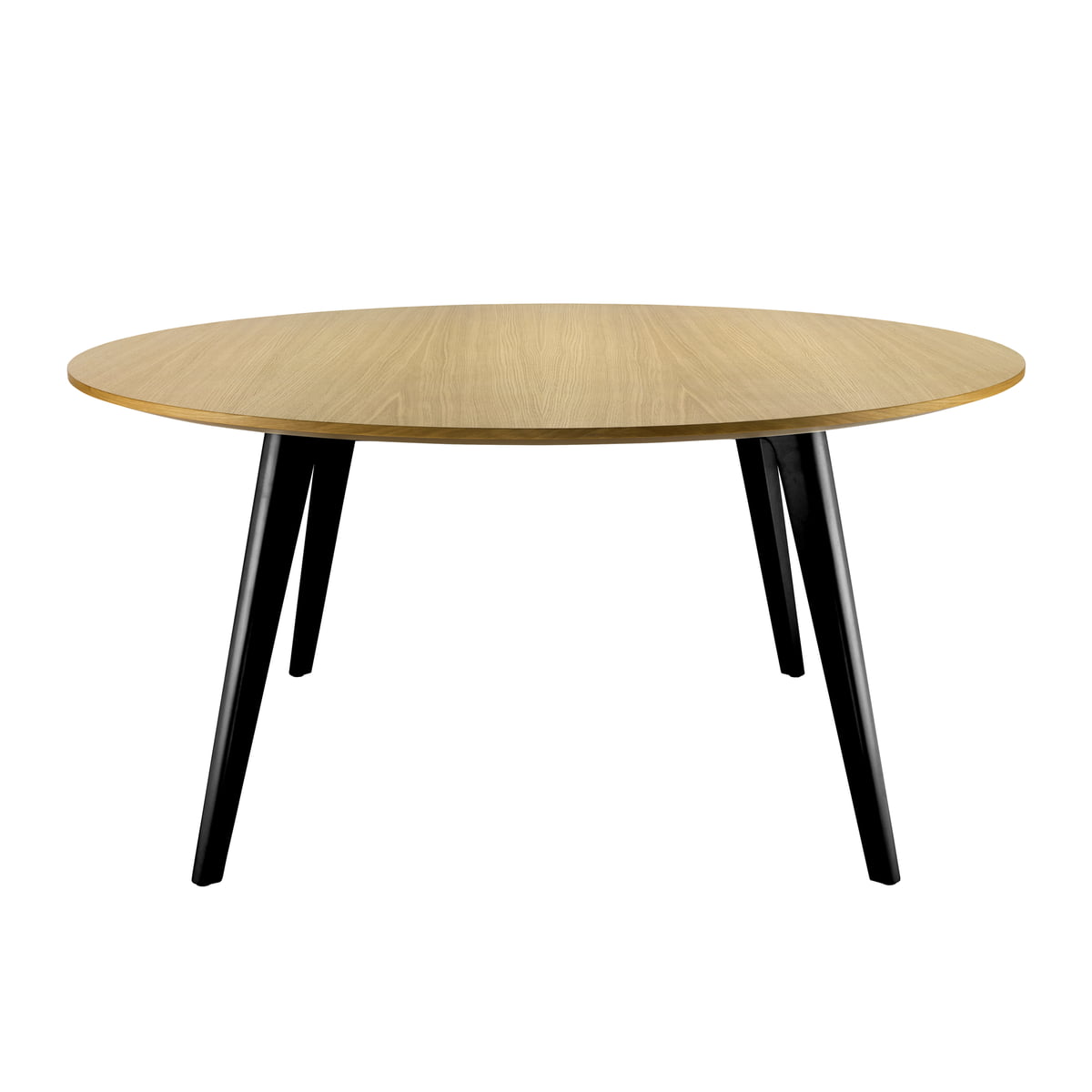 Thonet - 1545 Table de salle à manger, Ø 158 cm, chêne verni transparent / piétement noir (RAL 9005), bords biseautés