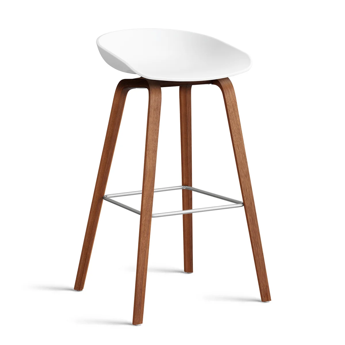 HAY - About A Stool AAS 32 H 75 cm, noyer laqué / acier inoxydable / white 2. 0 (patins en feutre)