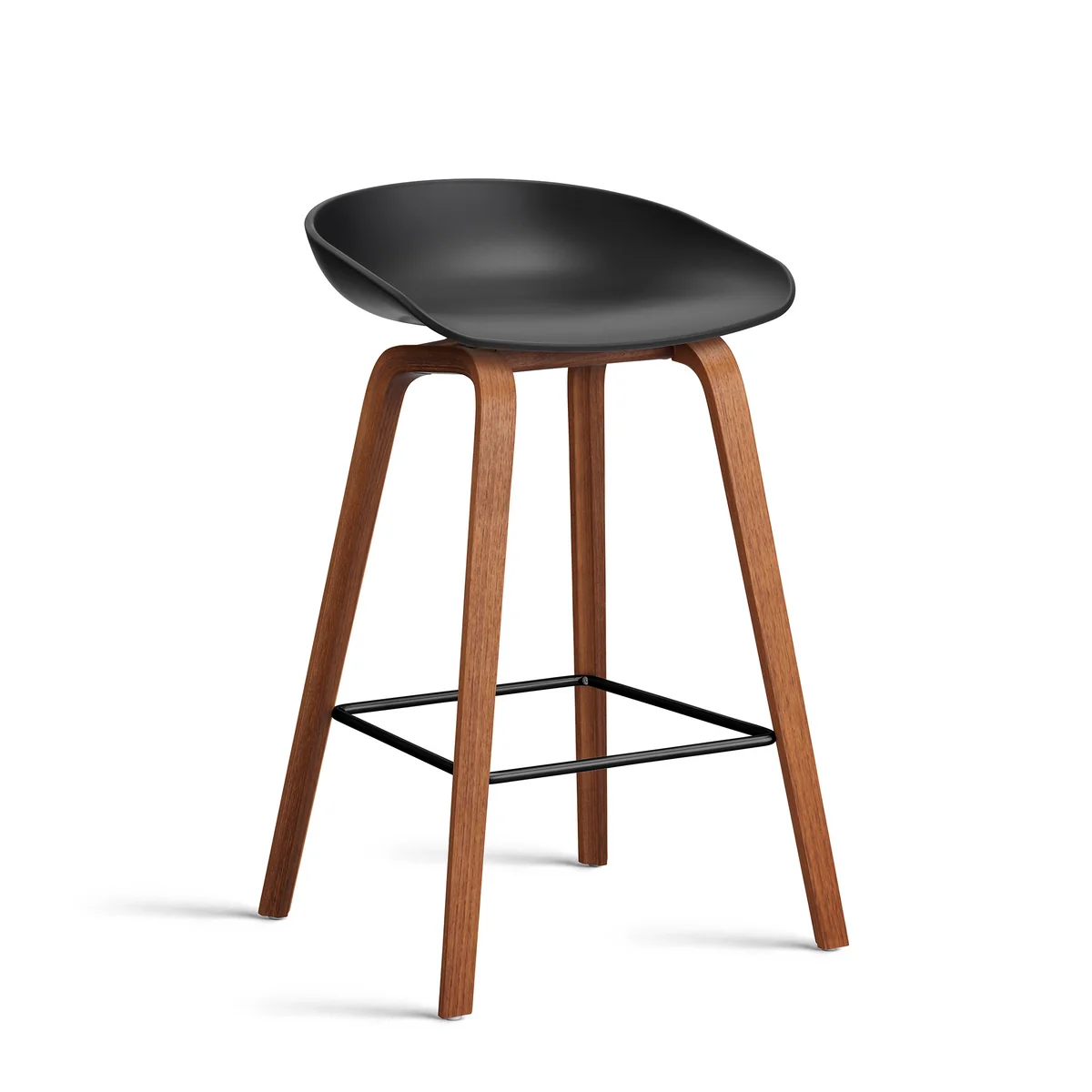 HAY - About A Stool AAS 32 H 65 cm, noyer laqué / acier noir / black 2. 0 (patins en plastique)