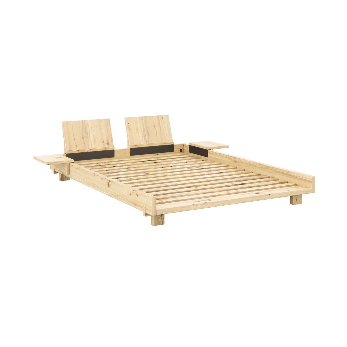 Karup - Social Lit avec dossier et 2 tables de nuit, 140 x 200 cm, pin clair