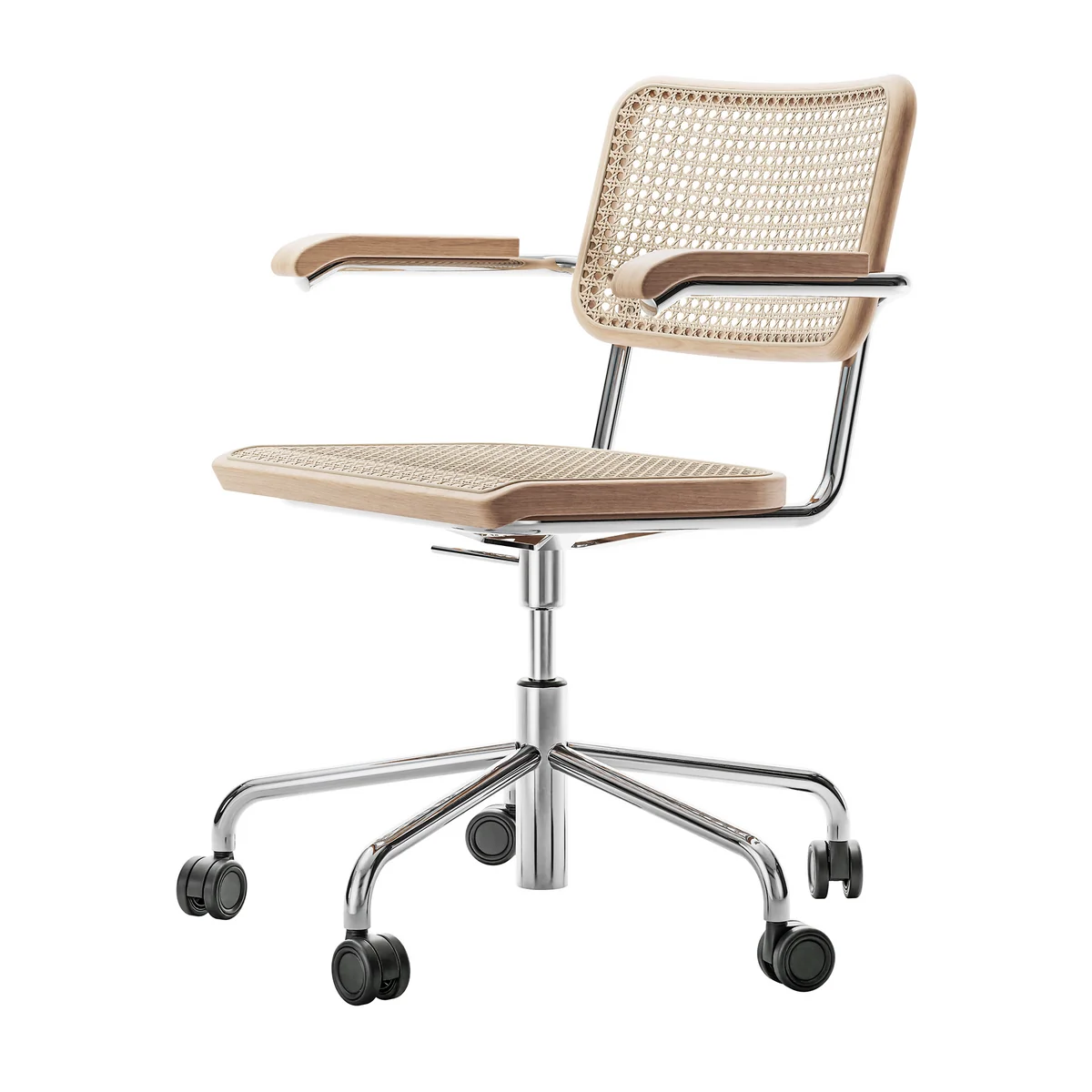 Thonet - S 64 VDR Fauteuil pivotant, chrome / hêtre naturel (TP17) / cannage avec tissu de soutien synthétique Thonet - S 64 VDR Fauteuil pivotant, chrome / hêtre naturel (TP17) / cannage avec tissu de soutien synthétique