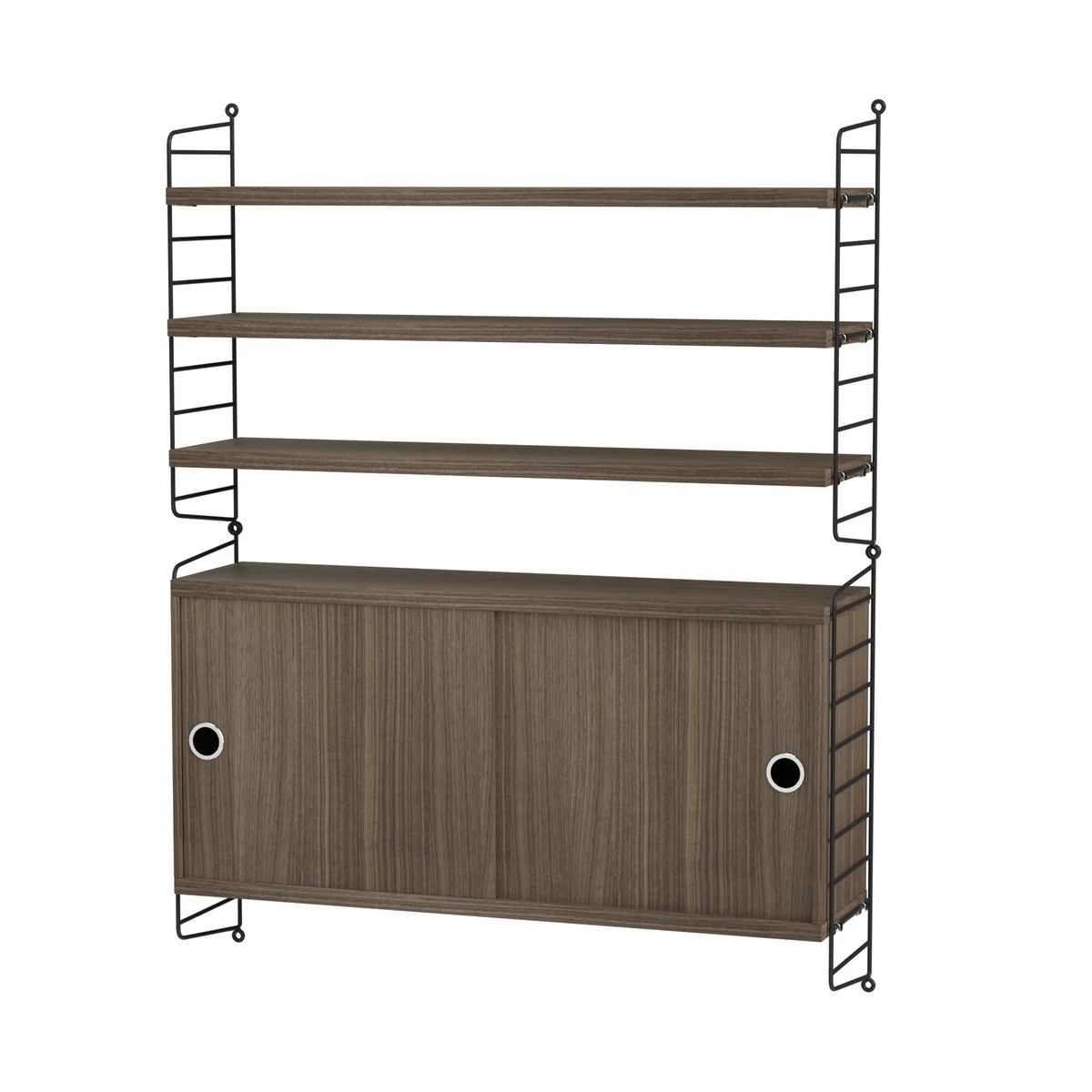 String - Etagère murale avec placard, 78 x 100 x 20 cm, noyer / noir String - Etagère murale avec placard, 78 x 100 x 20 cm, noyer / noir