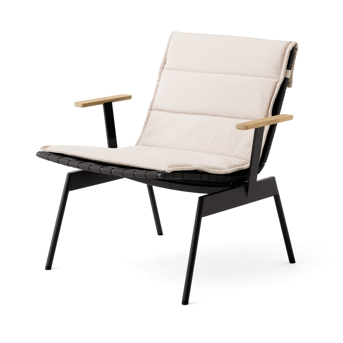 & Tradition - Ville AV45 Outdoor Lounge Chair avec accoudoirs, warm black avec coussin d'assise, beige