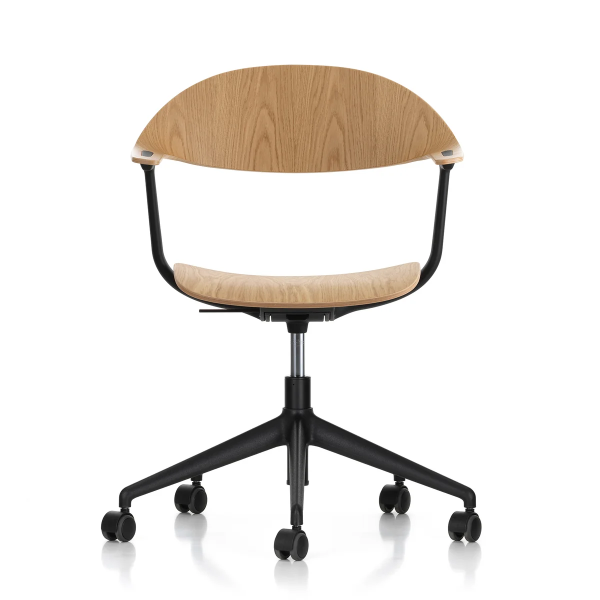 Vitra - Mynt Chaise de bureau piétement cinq branches, chêne naturel / noir profond (roulettes pour sols durs)