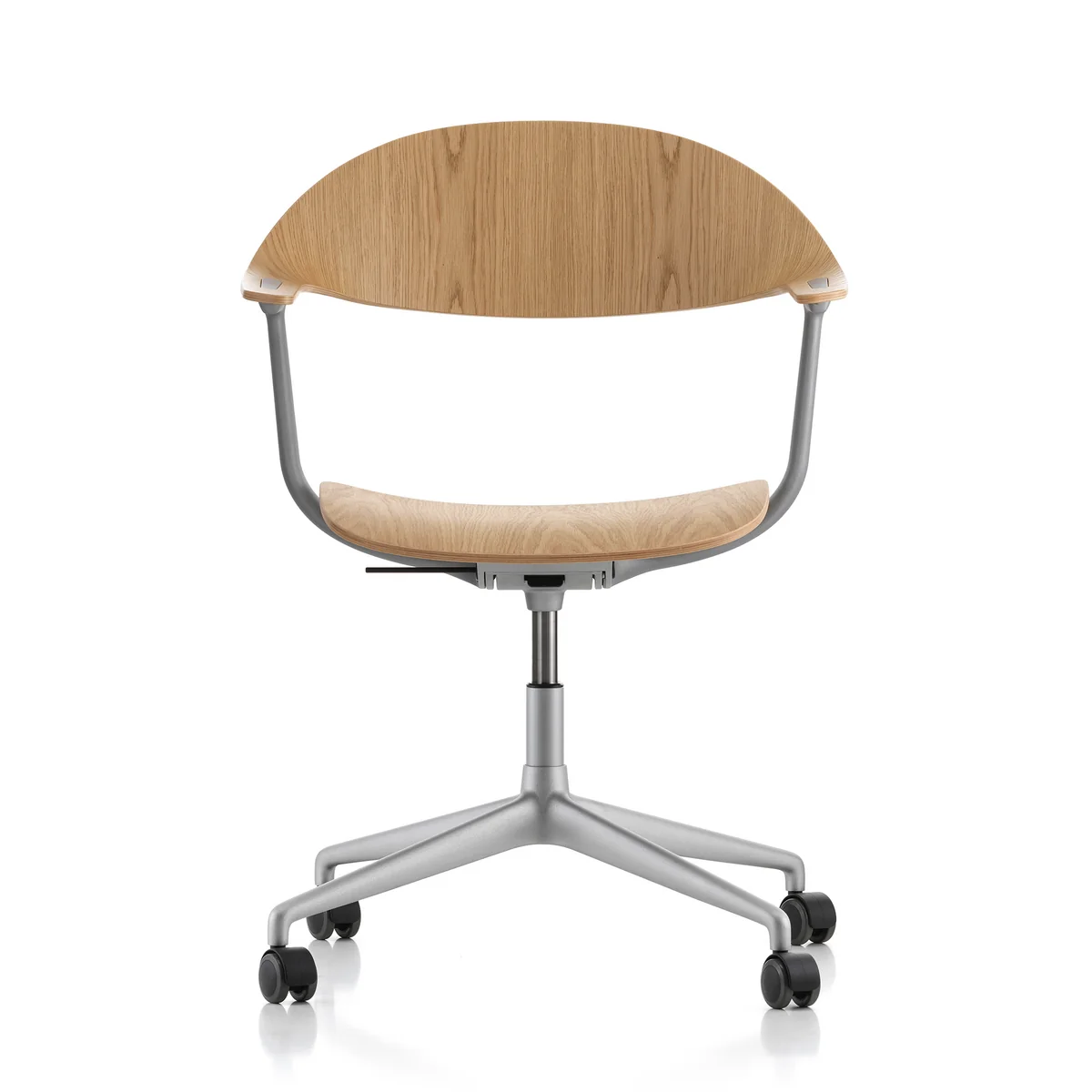 Vitra - Mynt Chaise de bureau piétement 4 branches, chêne naturel / aluminium sablé (roulettes pour sols durs) Vitra - Mynt Chaise de bureau piétement 4 branches, chêne naturel / aluminium sablé (roulettes pour sols durs)
