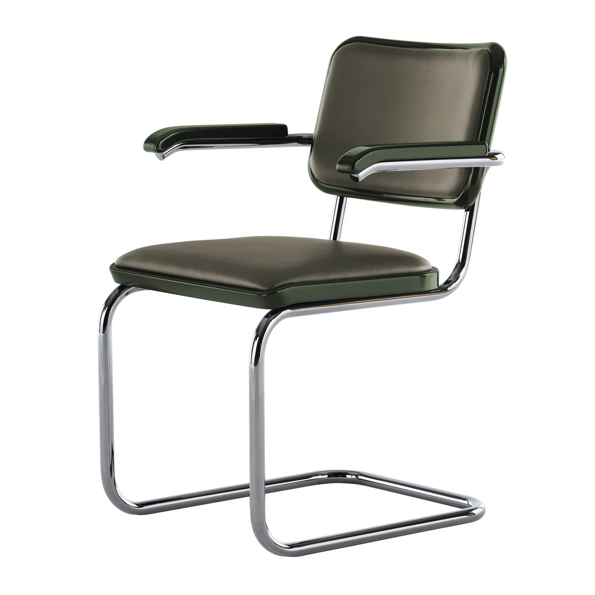 Thonet - JS. THONET a personal Interpretation by Jil Sander S 64 V Serious Fauteuil, Glossy Titan / hêtre high-gloss graphite green / Cuir graphite green Thonet - JS. THONET a personal Interpretation by Jil Sander S 64 V Serious Fauteuil, Glossy Titan / hêtre high-gloss graphite green / Cuir graphite green