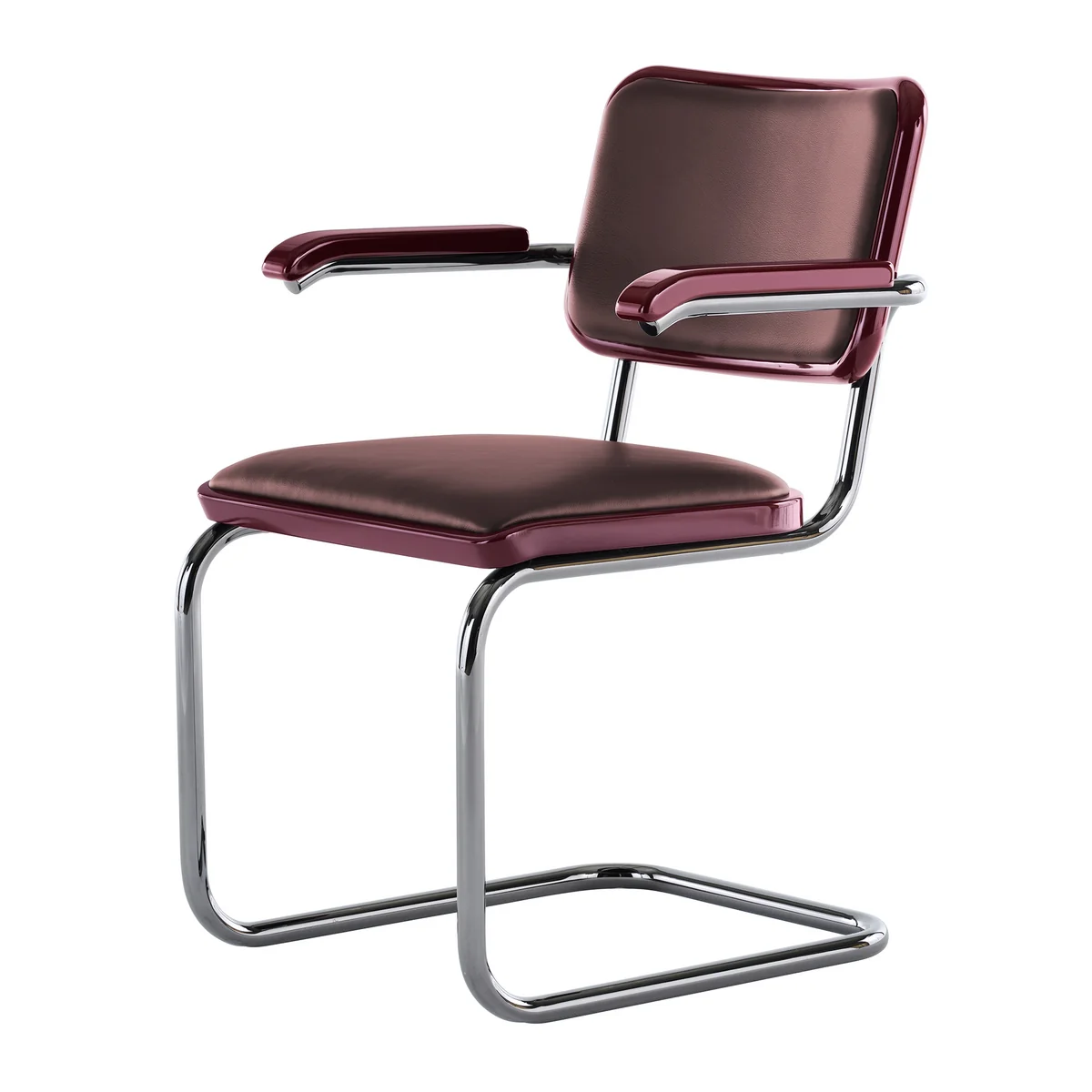 Thonet - JS. THONET a personal Interpretation by Jil Sander S 64 V Serious Fauteuil, Glossy Titan / hêtre high-gloss graphite ruby red / Cuir graphite ruby red Thonet - JS. THONET a personal Interpretation by Jil Sander S 64 V Serious Fauteuil, Glossy Titan / hêtre high-gloss graphite ruby red / Cuir graphite ruby red