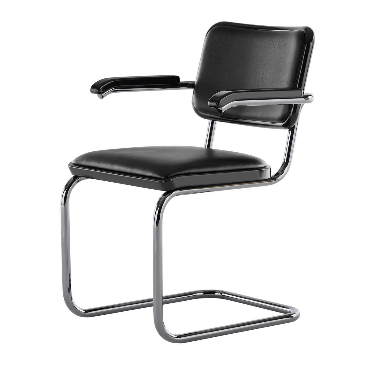 Thonet - JS. THONET a personal Interpretation by Jil Sander S 64 V Serious Fauteuil, Glossy Titan / hêtre high-gloss graphite black / Cuir graphite black Thonet - JS. THONET a personal Interpretation by Jil Sander S 64 V Serious Fauteuil, Glossy Titan / hêtre high-gloss graphite black / Cuir graphite black