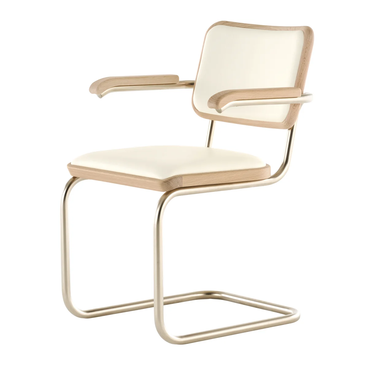 Thonet - JS. THONET a personal Interpretation by Jil Sander S 64 P Nordic Fauteuil, Nickelsilver / chêne blanc pigmenté / cuir alabaster white Thonet - JS. THONET a personal Interpretation by Jil Sander S 64 P Nordic Fauteuil, Nickelsilver / chêne blanc pigmenté / cuir alabaster white