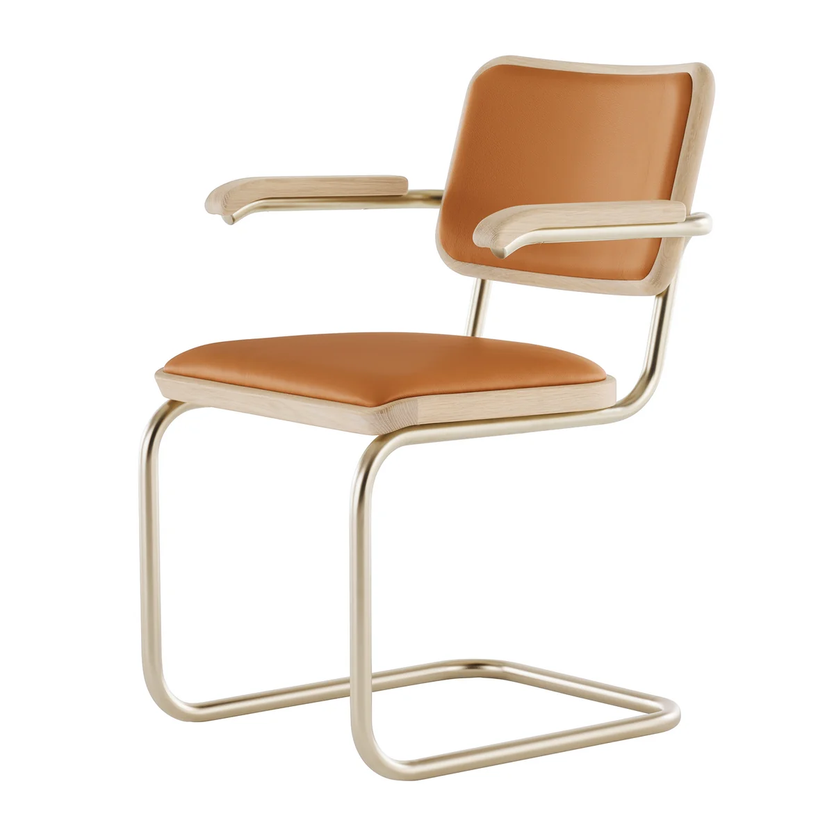 Thonet - JS. THONET a personal Interpretation by Jil Sander S 64 P Nordic Fauteuil, Nickelsilver / chêne blanc pigmenté / cuir burnt walnut Thonet - JS. THONET a personal Interpretation by Jil Sander S 64 P Nordic Fauteuil, Nickelsilver / chêne blanc pigmenté / cuir burnt walnut