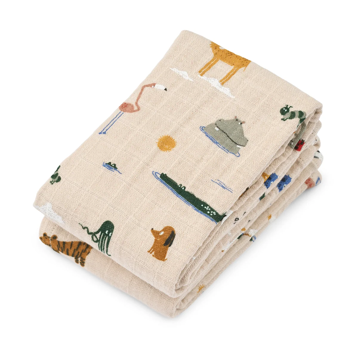 LIEWOOD - Linge en mousseline Lewis en coton bio, Around the world, sandy (lot de 2)
