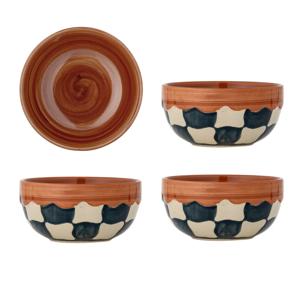 Bloomingville - Check Bol, 590 ml, bleu (set de 4)