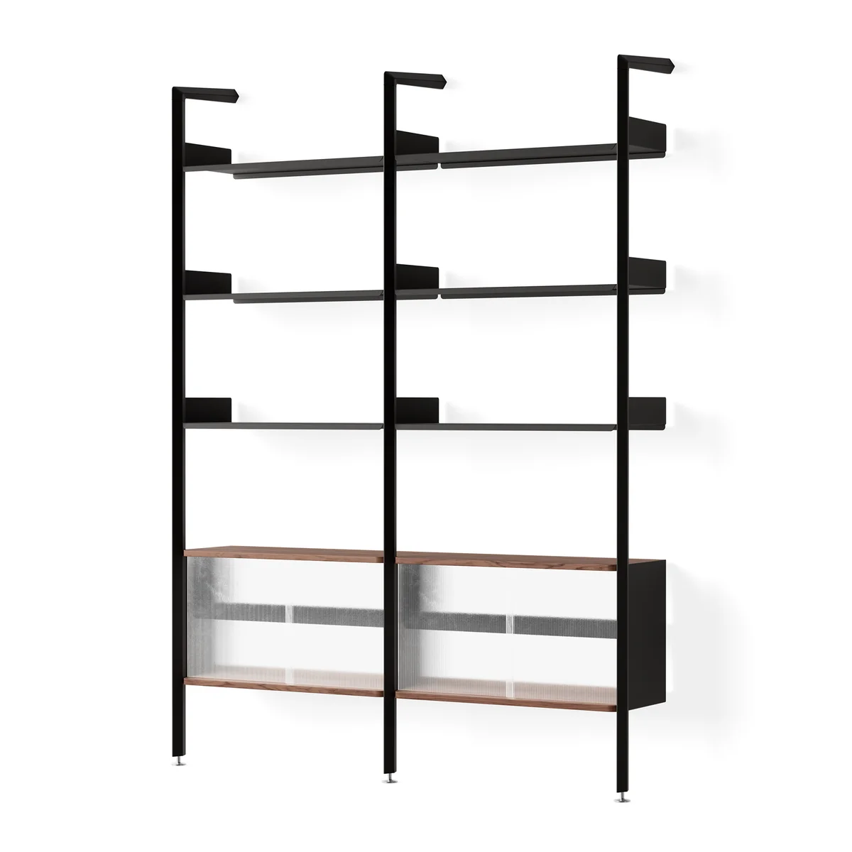 & Tradition - Rombe Configuration E Étagère avec élément de rangement, étagères anthracite / placage noyer & Tradition - Rombe Configuration E Étagère avec élément de rangement, étagères anthracite / placage noyer