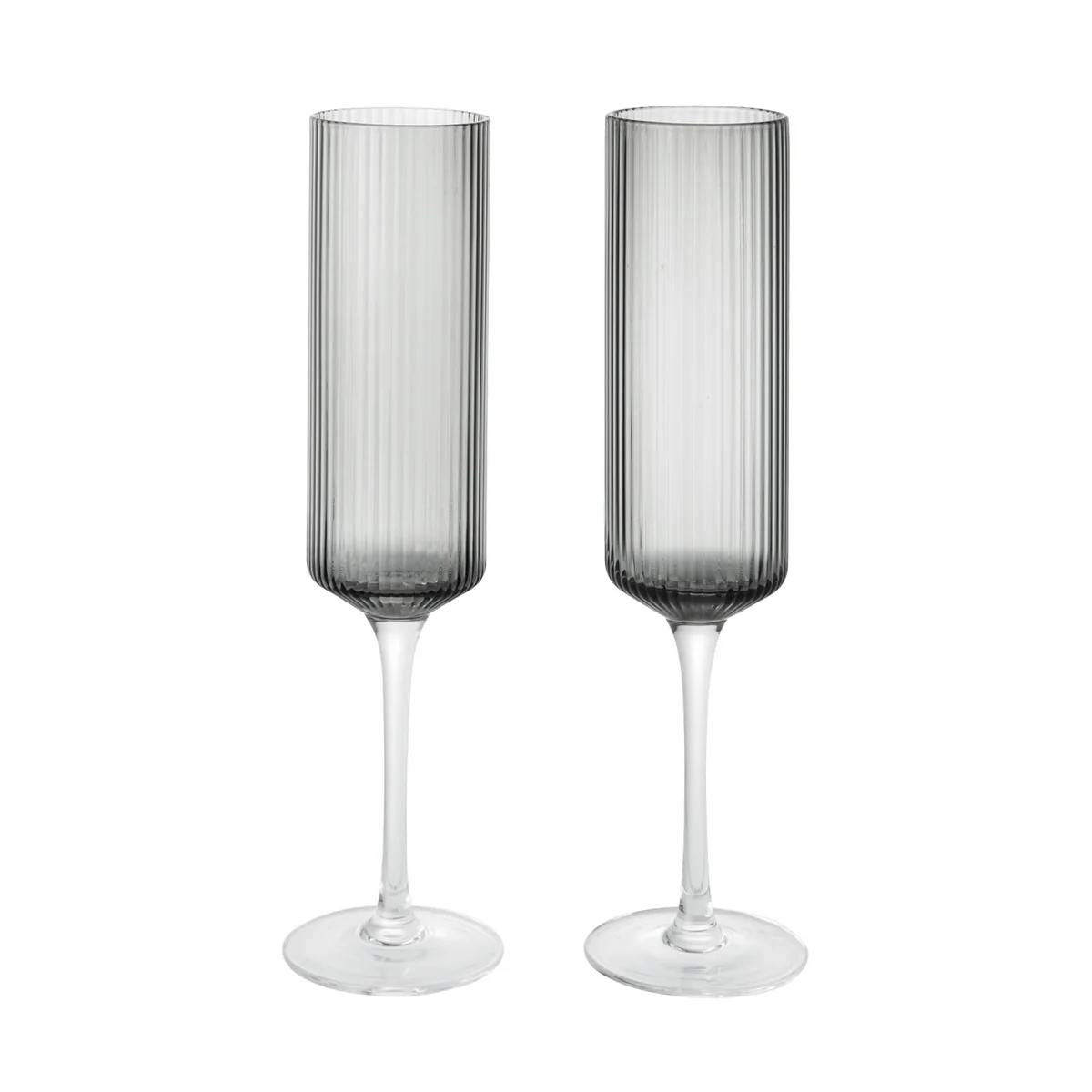 Ferm Living - Ripple Flûte à champagne, smoked grey (set de 2) Ferm Living - Ripple Flûte à champagne, smoked grey (set de 2)