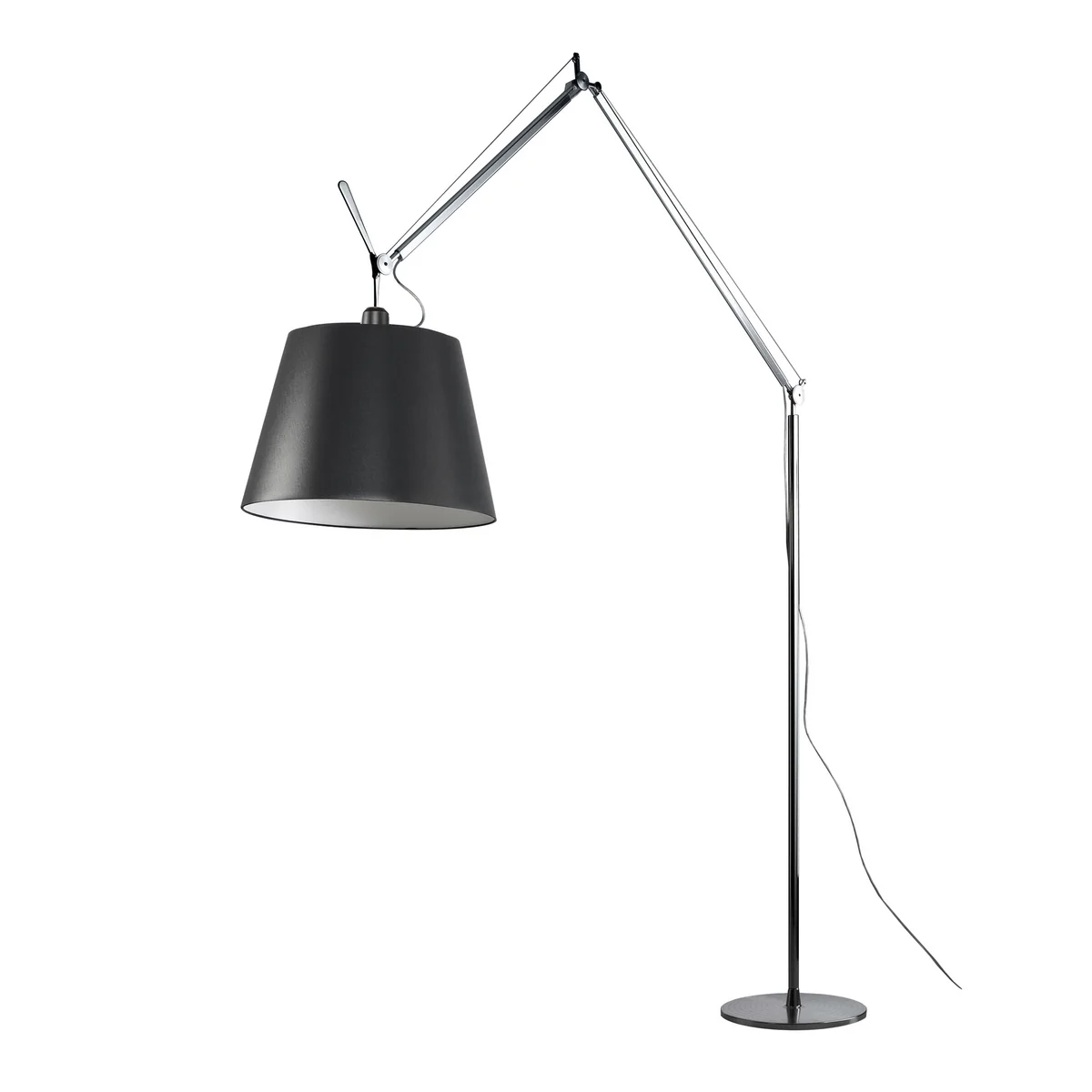 Artemide - Tolomeo Mega Lampadaire avec variateur, abat-jour en satin Ø 42 cm, alu-argent / noir
