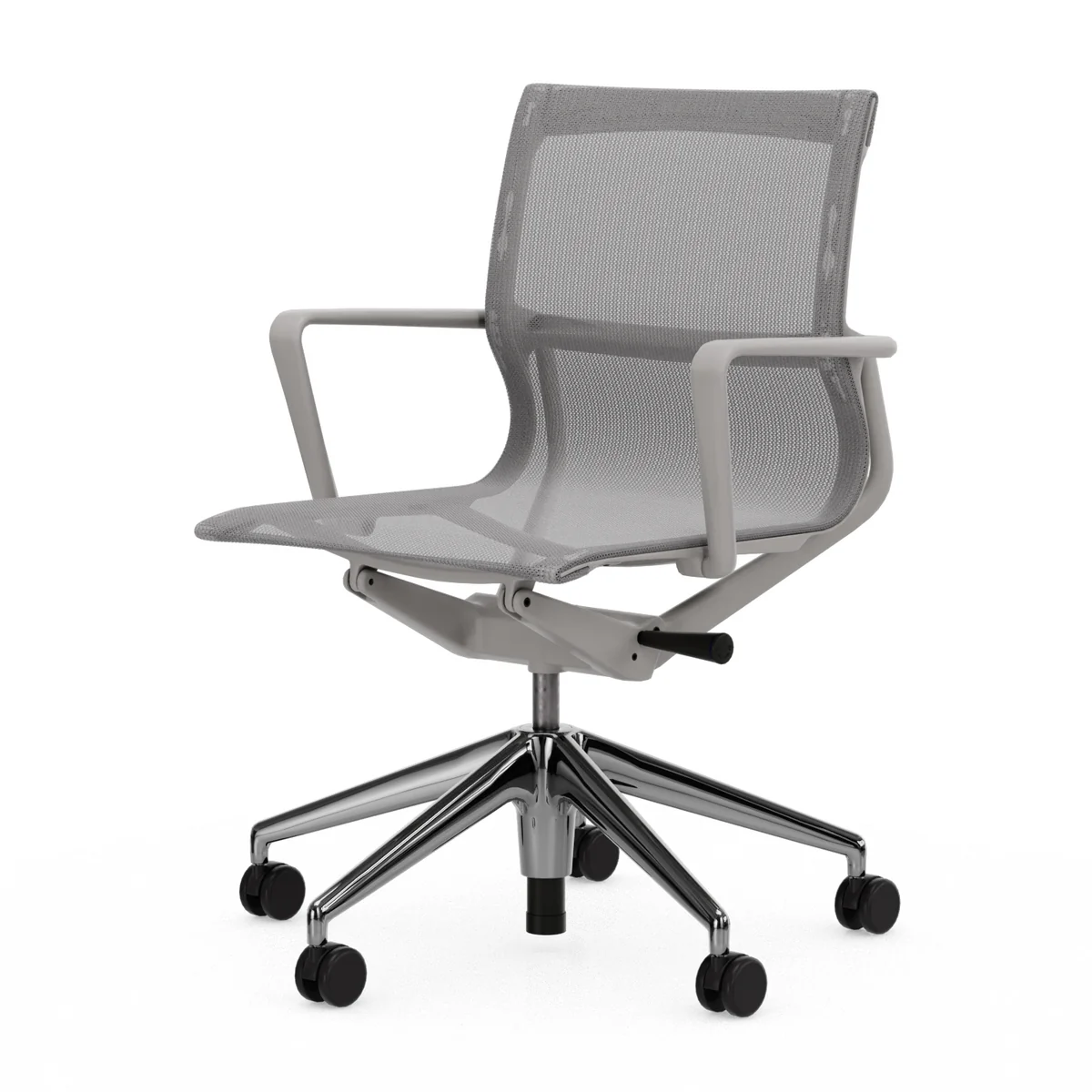 Vitra - Siège de bureau Physix, piétement aluminium poli, TrioKnit gris argenté / soft grey (roulettes pour sols durs)