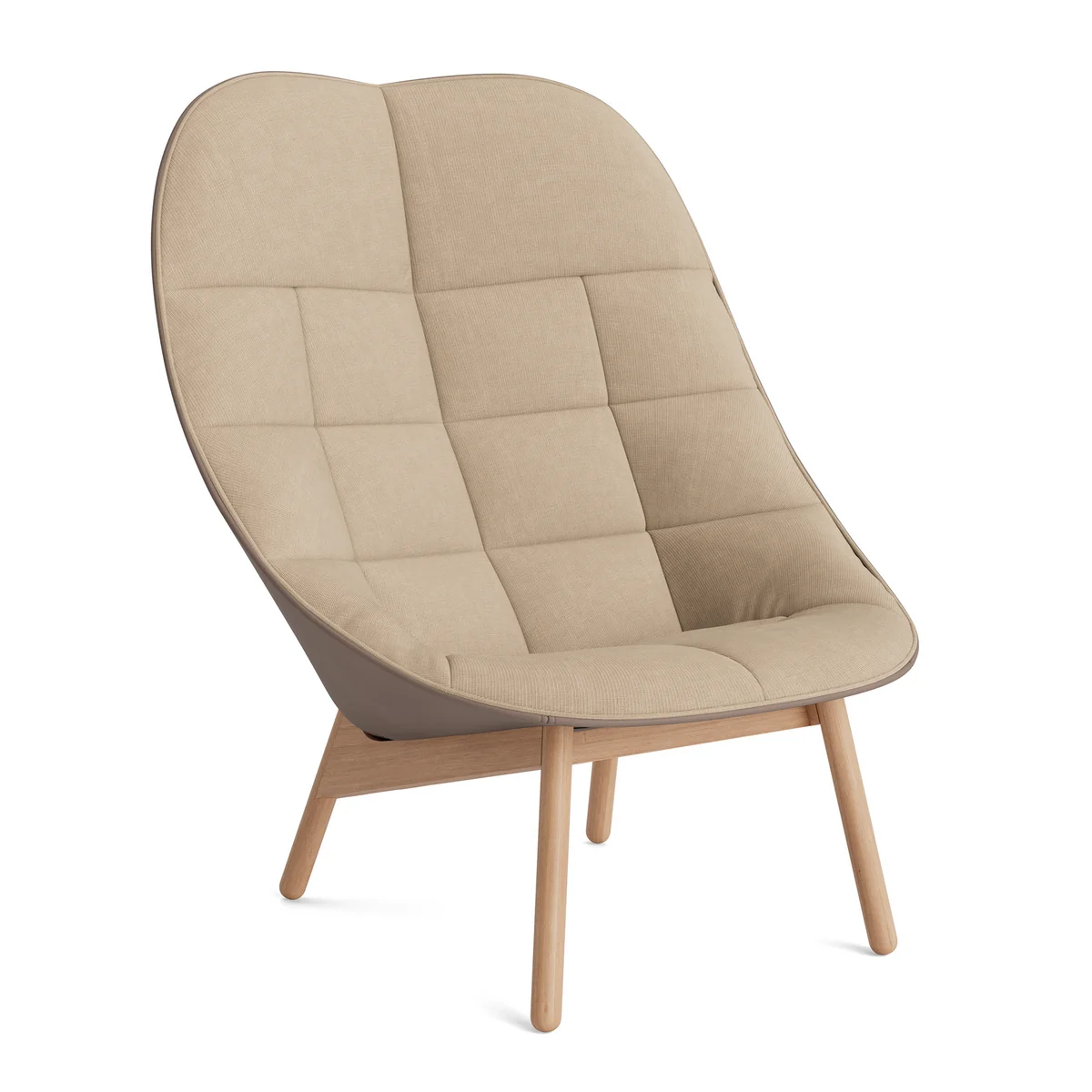 HAY - Uchiwa Quilted Fauteuil, chêne / assise beige (Naveli 213) / dossier nougat (cuir Sense) HAY - Uchiwa Quilted Fauteuil, chêne / assise beige (Naveli 213) / dossier nougat (cuir Sense)