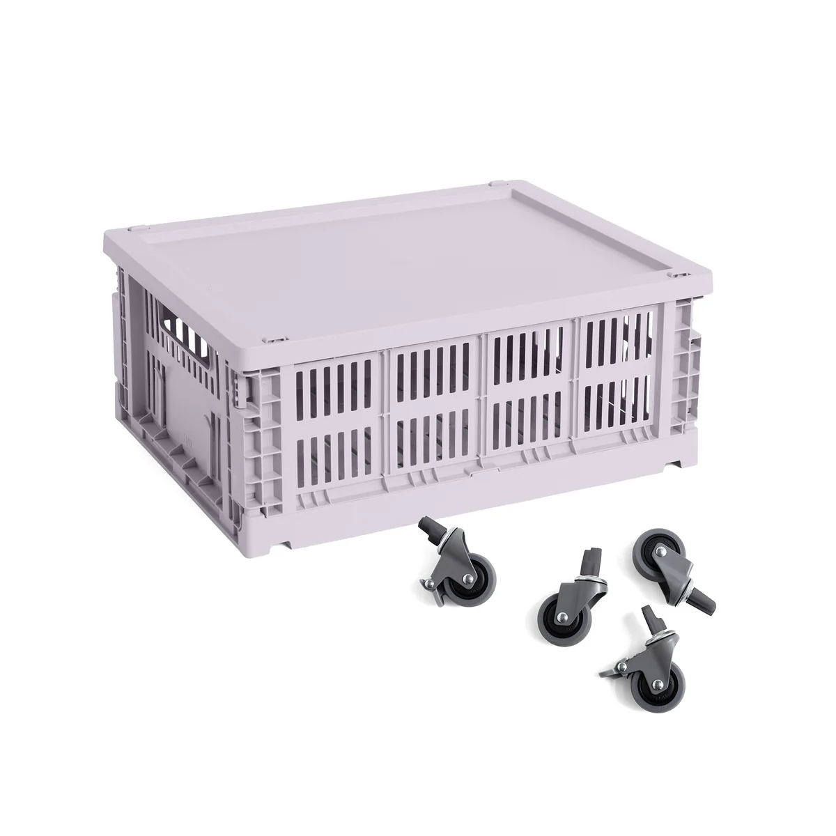 HAY - Colour Crate Corbeille M avec couvercle et roulettes, lavande, recycled