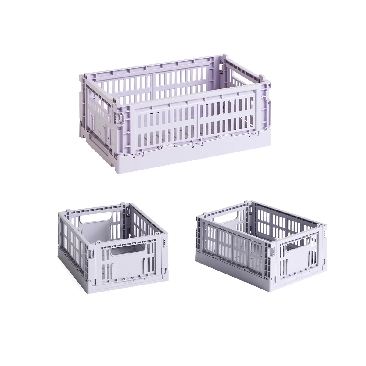HAY - Colour Crate Panier S + Mini, lavender, recycled (set de 3)