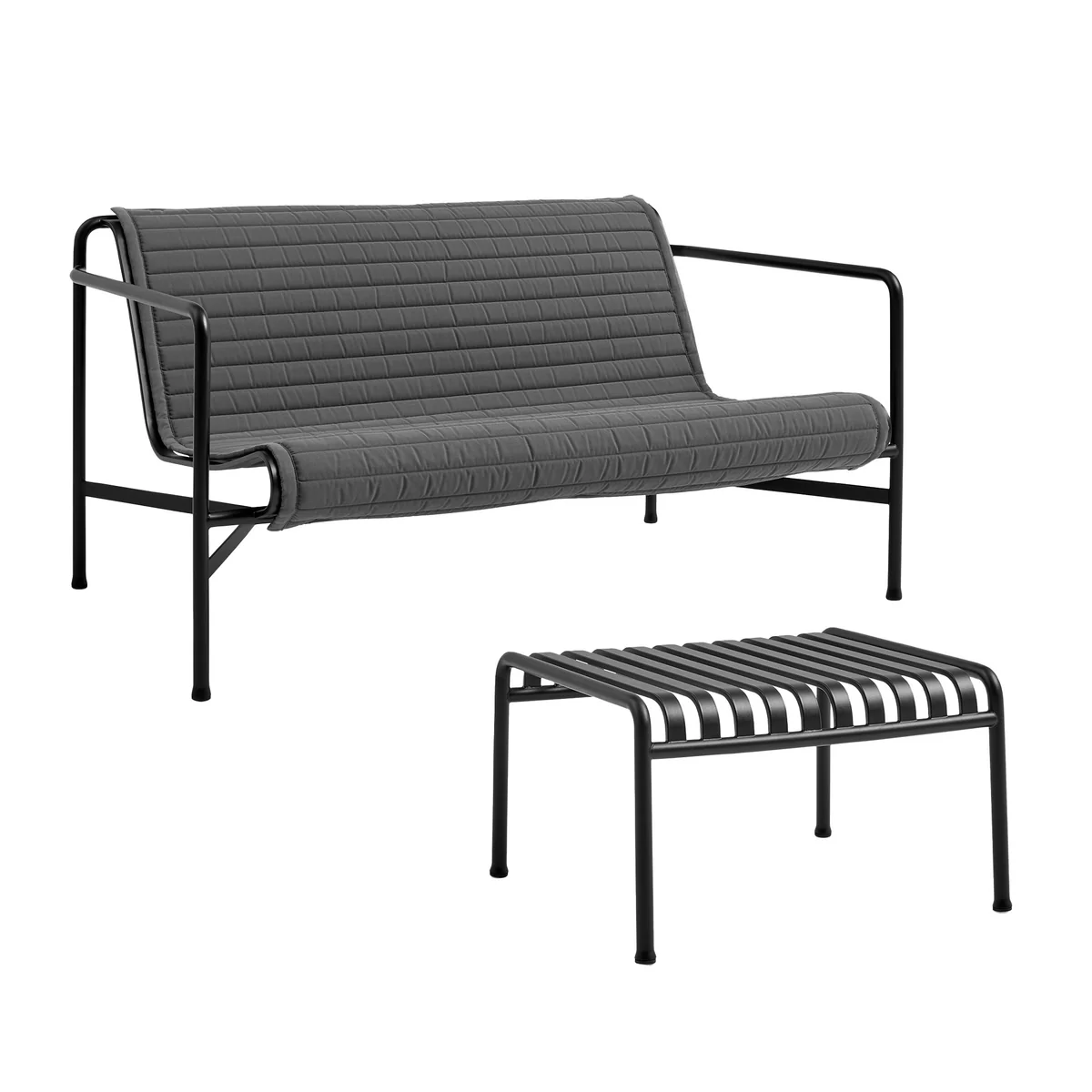 HAY - Palissade Lounge Sofa avec Quilted Cushion + Ottoman, anthracite HAY - Palissade Lounge Sofa avec Quilted Cushion + Ottoman, anthracite