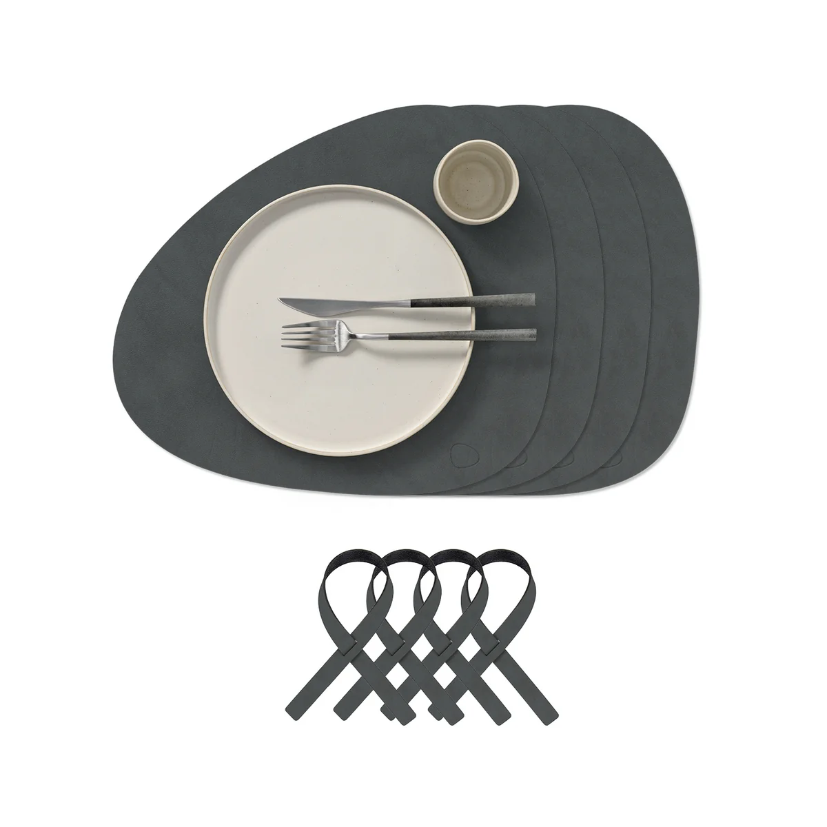 Lind DNA - Coffret cadeau Curve L, Nupo anthracite (4 sets de table + 4 ronds de serviette)