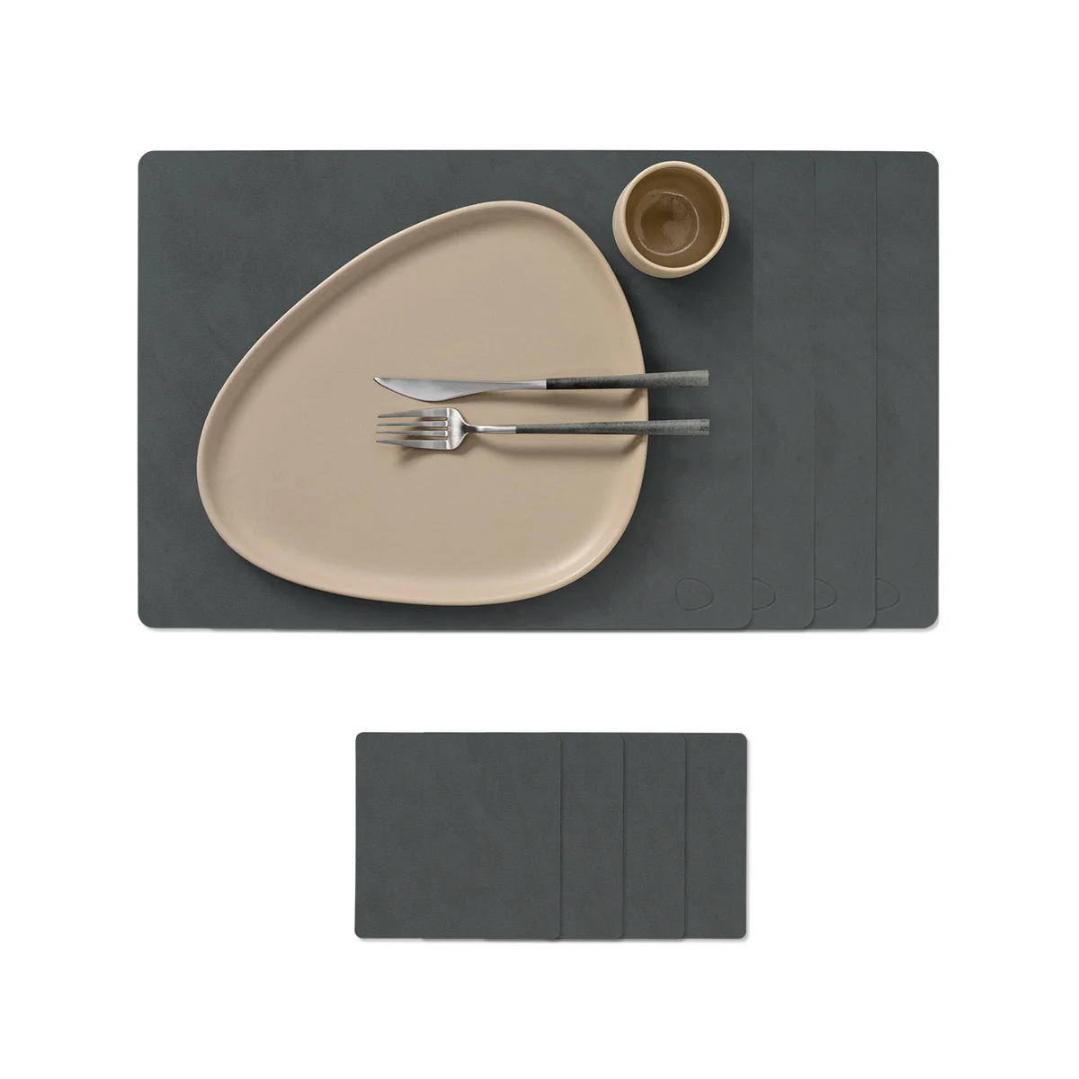Lind DNA - Set cadeau Square L , Nupo anthracite (4 sets de table + 4 dessous de verre)