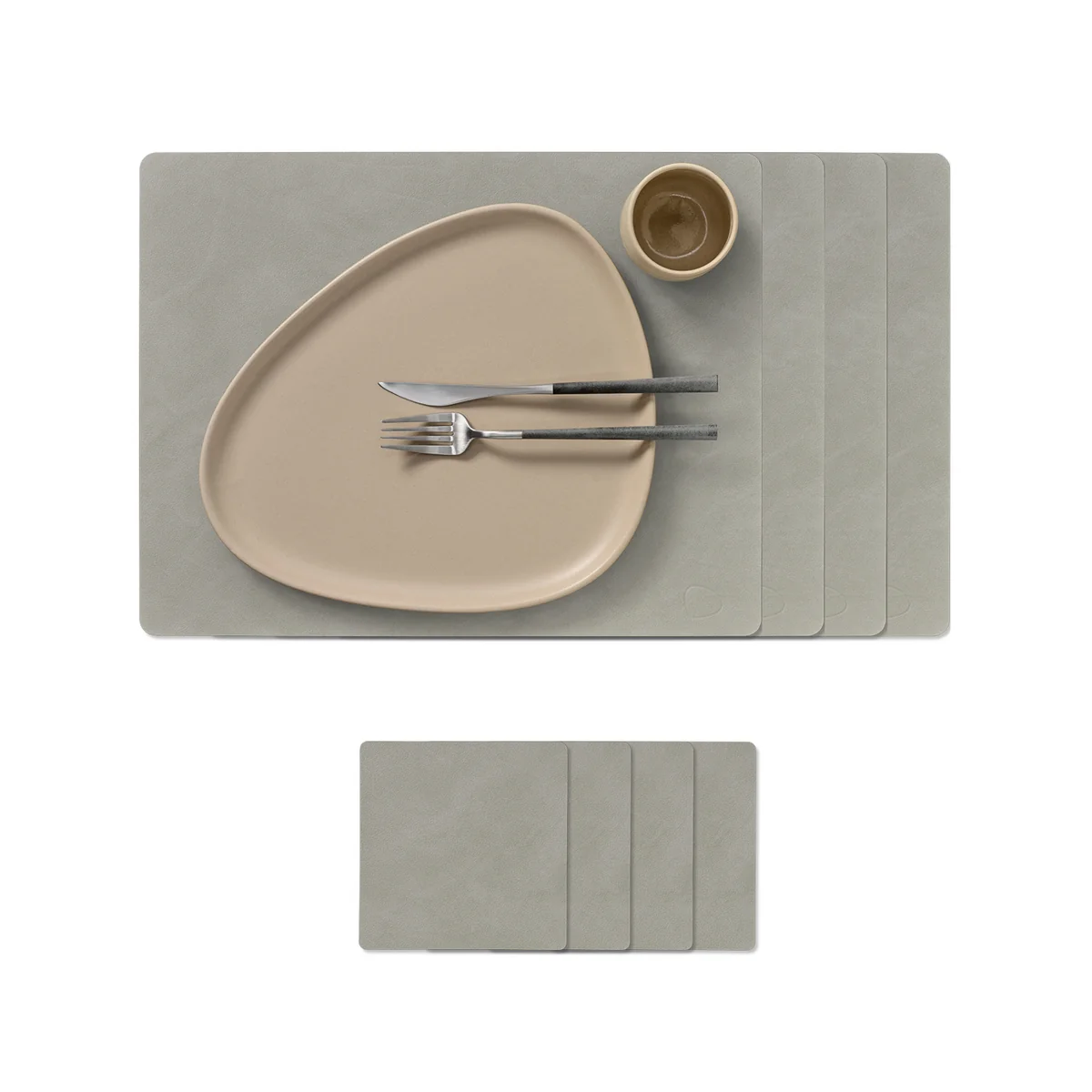 Lind DNA - Set cadeau Square L , Nupo gris clair (4 sets de table + 4 dessous de verre)