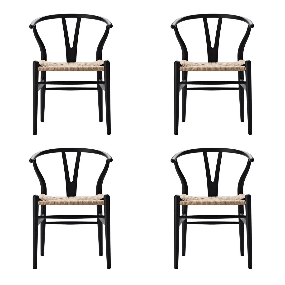 Carl Hansen - CH24 Wishbone Chair, hêtre soft black / tressage naturel (lot de 4) Carl Hansen - CH24 Wishbone Chair, hêtre soft black / tressage naturel (lot de 4)