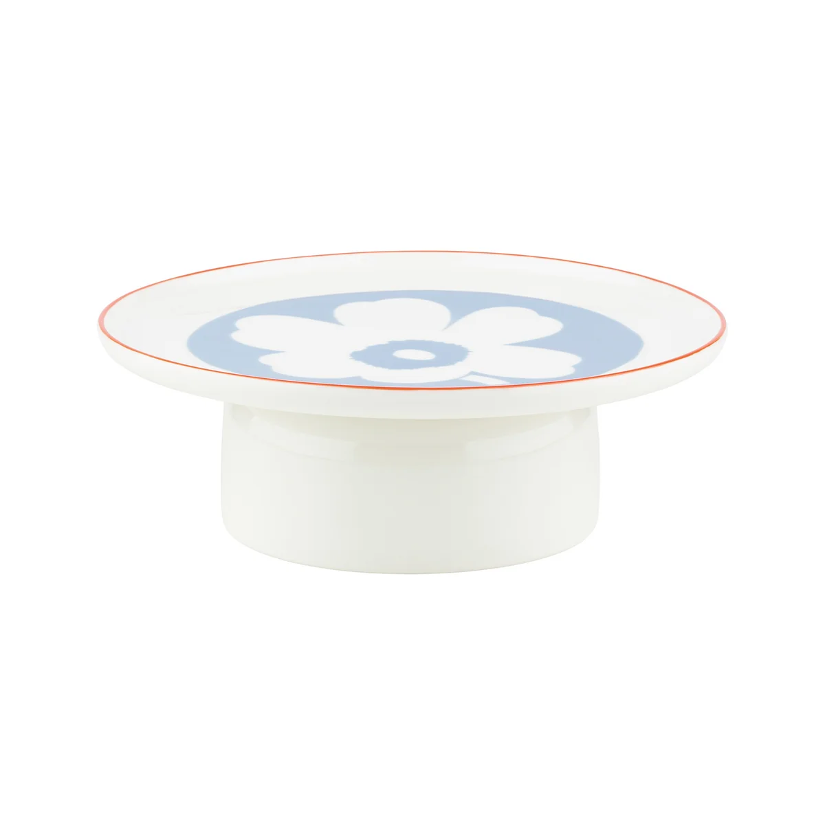 Marimekko - Oiva Unikko Plateau de service avec pied, Ø 24 cm, blanc / bleu clair / orange