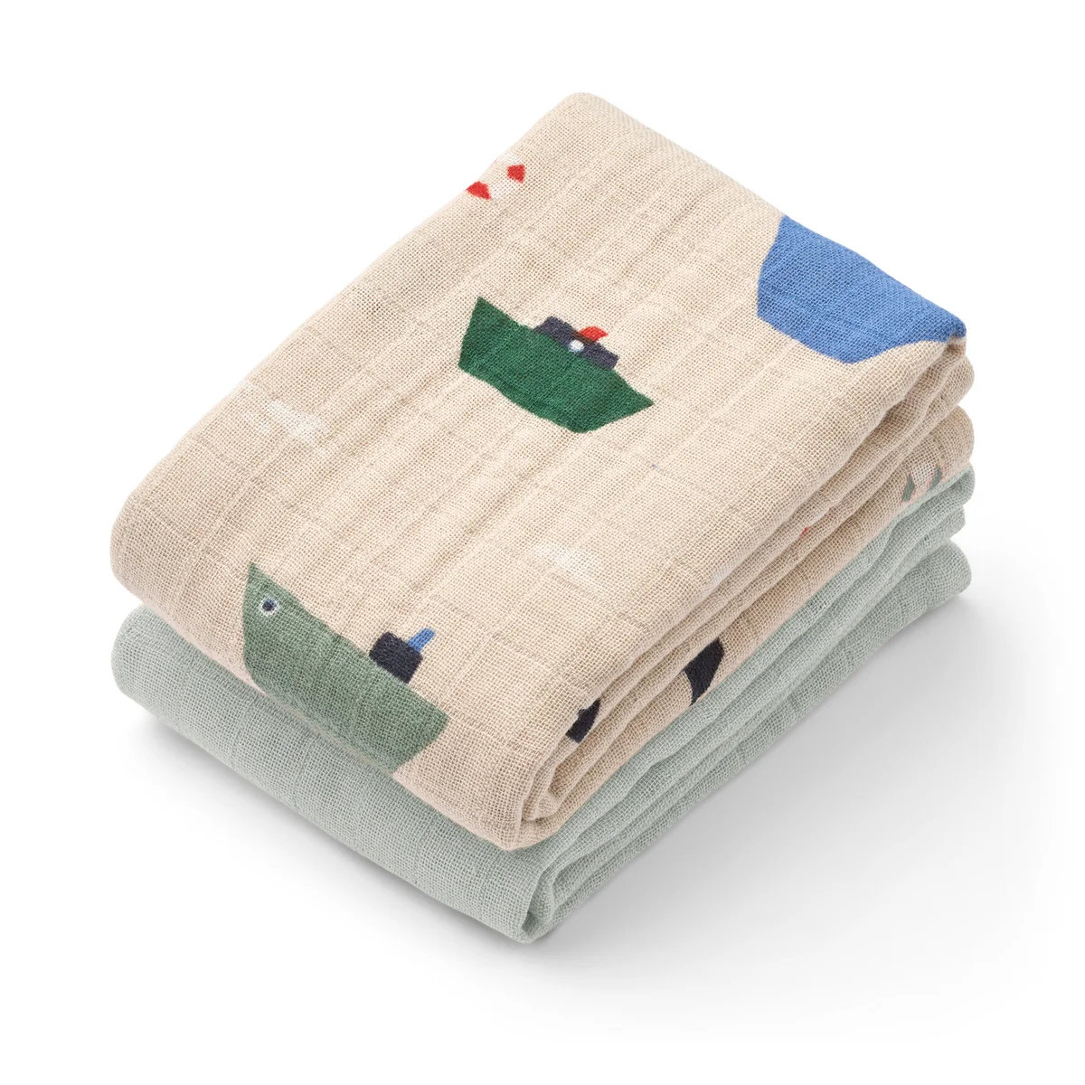 LIEWOOD - Linge en mousseline Lewis, en coton bio, Sailing, dove blue mix (lot de 2)