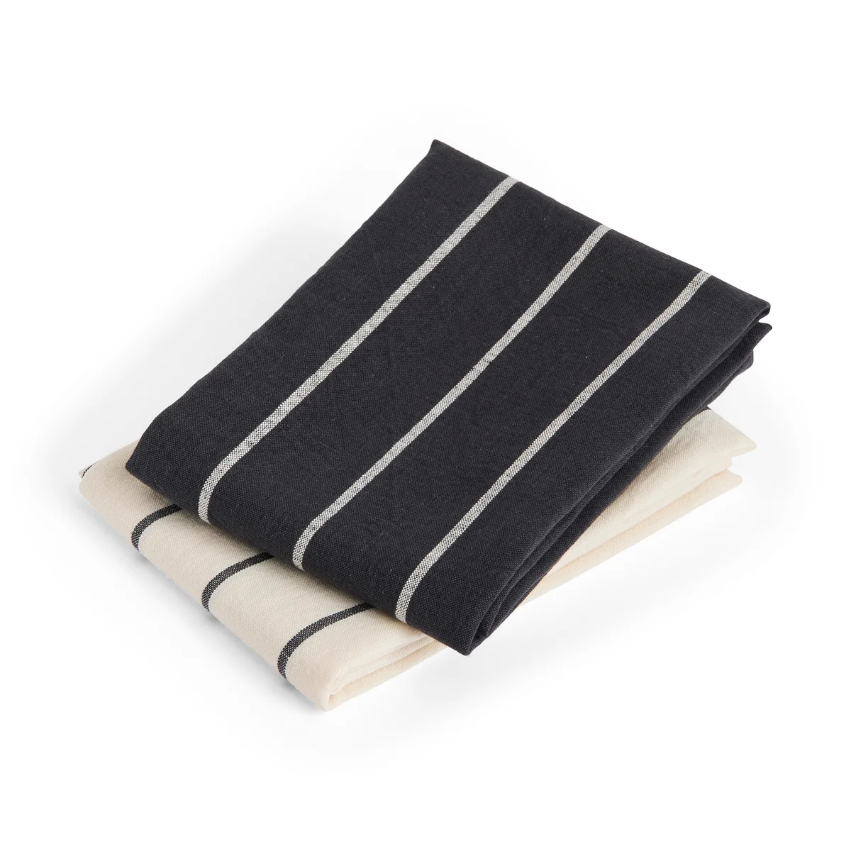 HAY - Outdoor Market Torchon, noir à rayures beiges (lot de 2)