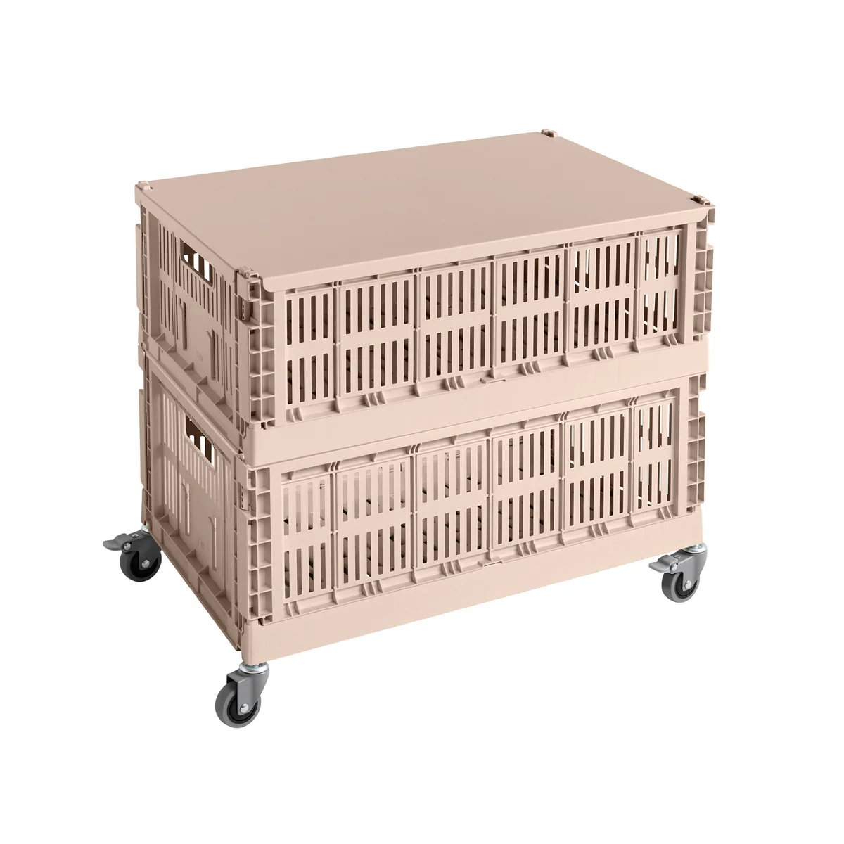 HAY - Colour Crate Table d'appoint sur roulettes, large, powder, recycled