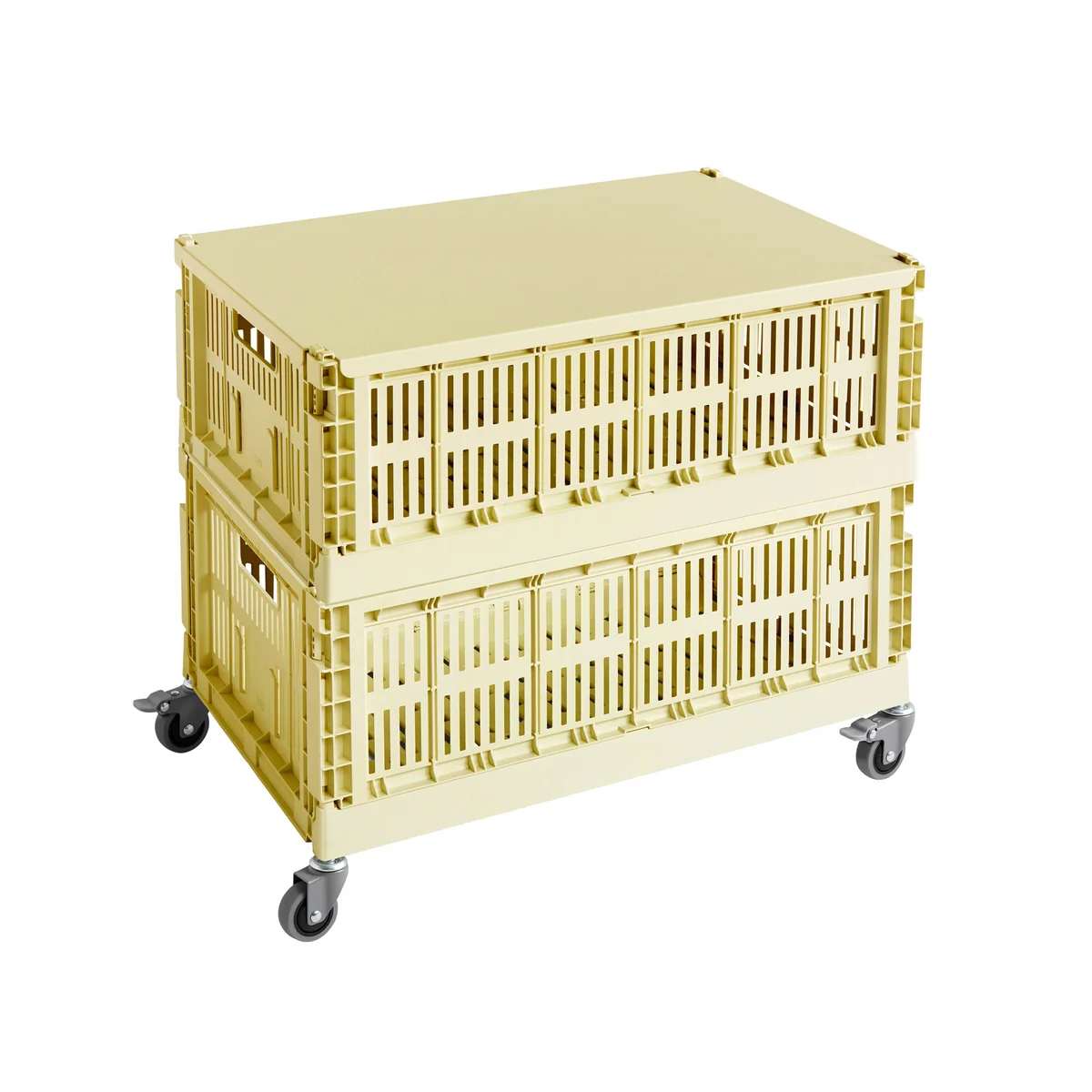 HAY - Colour Crate Table d'appoint sur roulettes, large, jaune clair, recycled