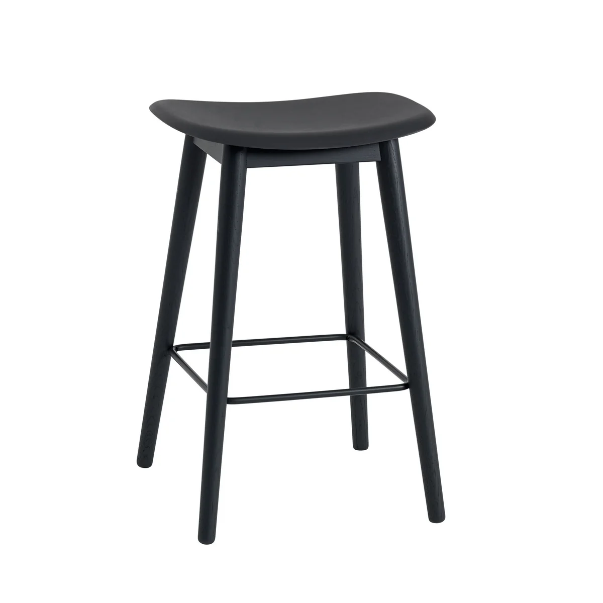 Muuto - Fiber Tabouret de bar Wood Base H 65 cm, noir