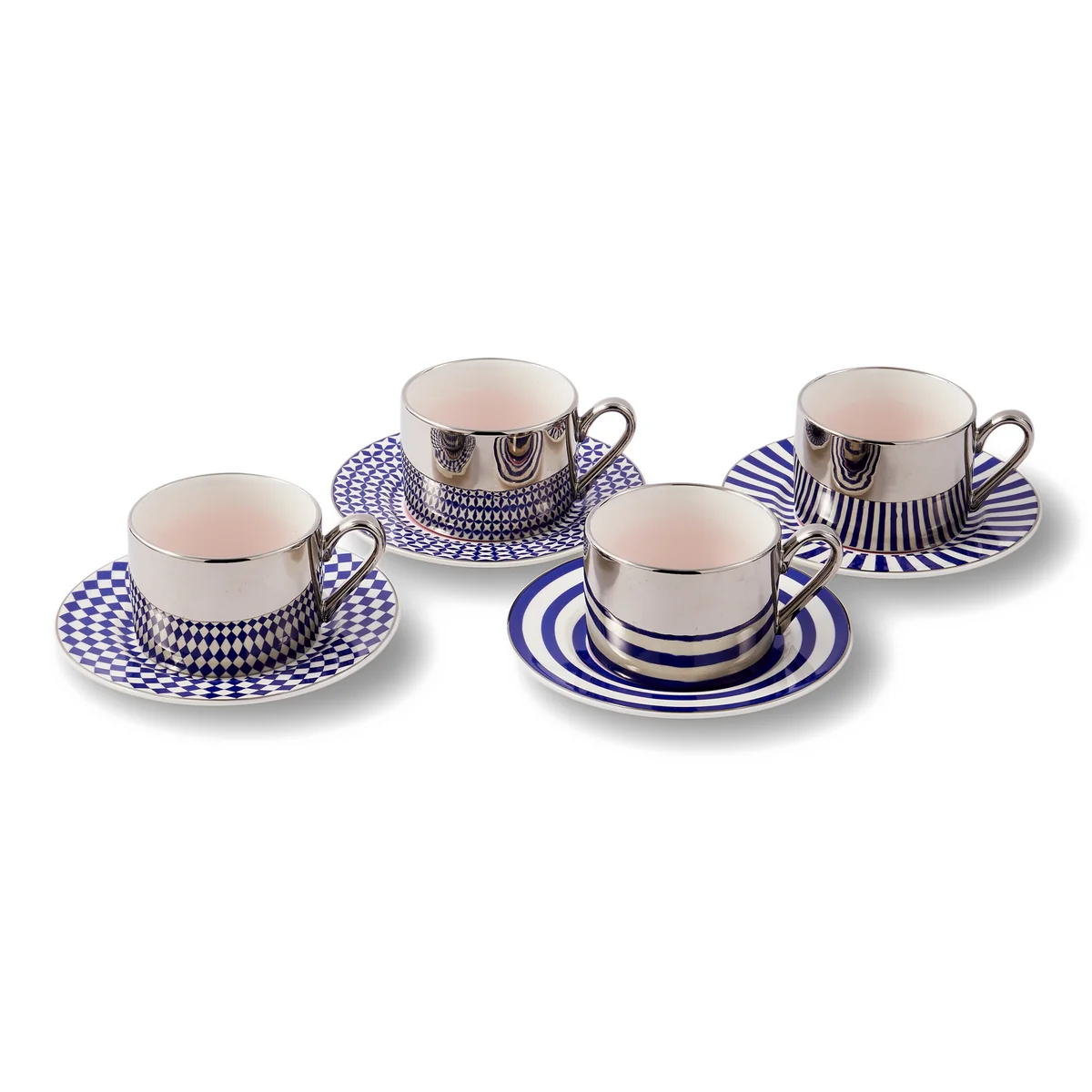 POLSPOTTEN - Série Aunty (set de 4), tasses à café avec soucoupes, multicolore