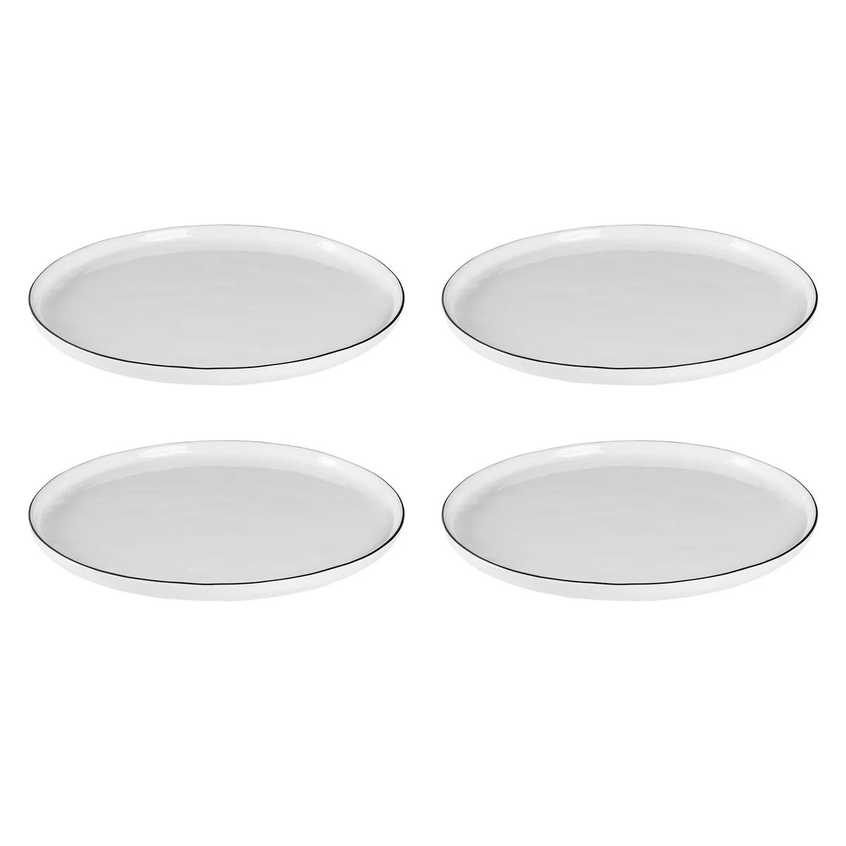 Broste Copenhagen - Assiettes plates « Salt », Ø 28 cm, blanches / noires (lot de 4) Broste Copenhagen - Assiettes plates « Salt », Ø 28 cm, blanches / noires (lot de 4)
