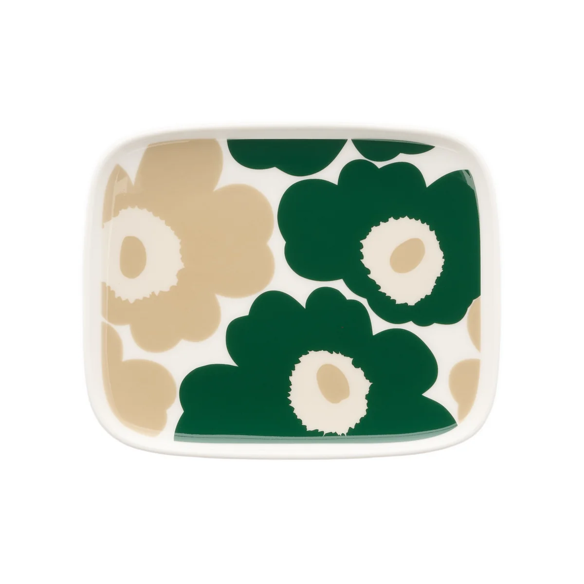 Marimekko - Plateau de service « Oiva Unikko », 15 x 12 cm, blanc / vert foncé / beige / sable clair Marimekko - Plateau de service « Oiva Unikko », 15 x 12 cm, blanc / vert foncé / beige / sable clair