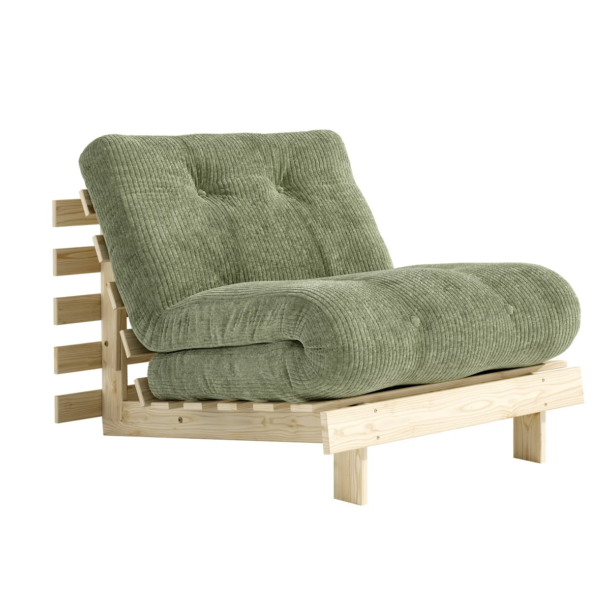 Karup - Fauteuil-lit « Roots » 90 cm, pin naturel / vert kaki (553)