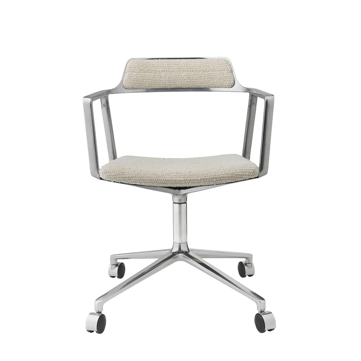Vipp - 452 Swivel Chaise pivotante à roulettes, aluminium poli / blanc cassé Vipp - 452 Swivel Chaise pivotante à roulettes, aluminium poli / blanc cassé