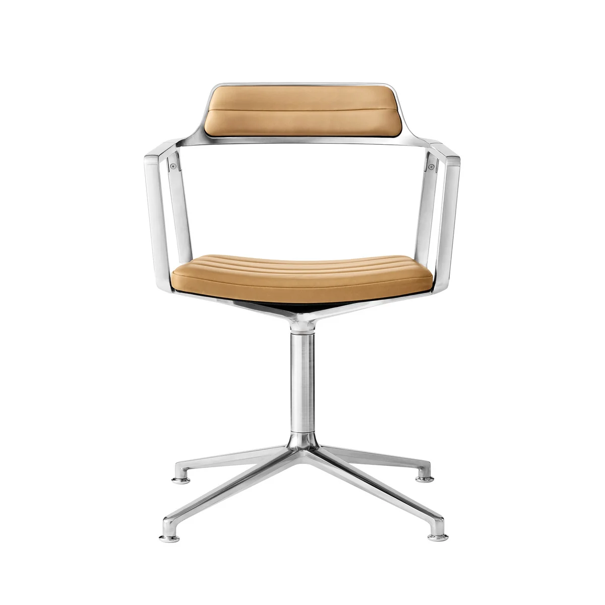 Vipp - 452 Swivel Siège pivotant sur patins, aluminium poli / cuir camel Vipp - 452 Swivel Siège pivotant sur patins, aluminium poli / cuir camel