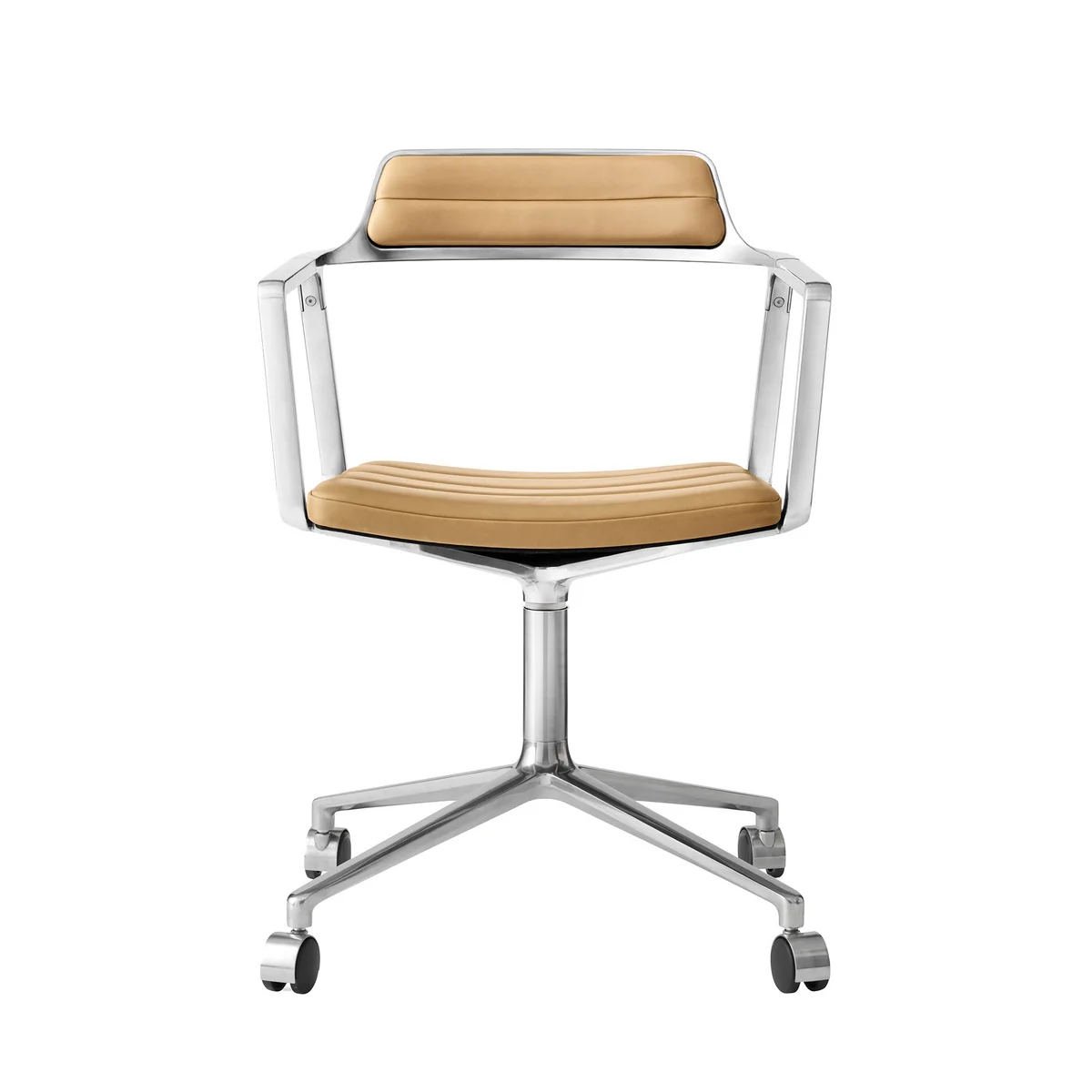 Vipp - 452 Swivel Siège pivotant sur roulettes, aluminium poli / cuir camel Vipp - 452 Swivel Siège pivotant sur roulettes, aluminium poli / cuir camel
