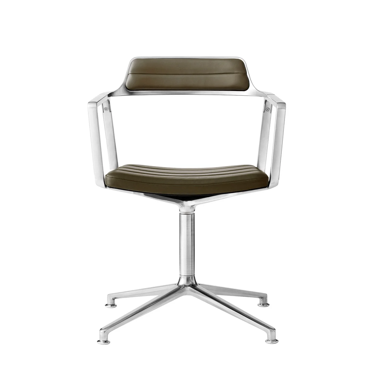 Vipp - 452 Swivel Siège pivotant sur patins, aluminium poli / cuir vert « bosco » Vipp - 452 Swivel Siège pivotant sur patins, aluminium poli / cuir vert « bosco »
